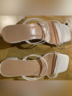 White Strappy Square-Toe Women's Sandals with Slim Ankle Straps